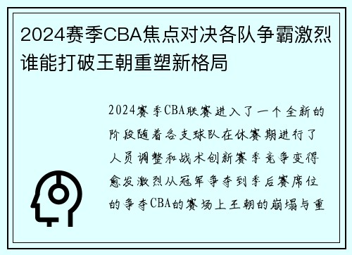 2024赛季CBA焦点对决各队争霸激烈 谁能打破王朝重塑新格局
